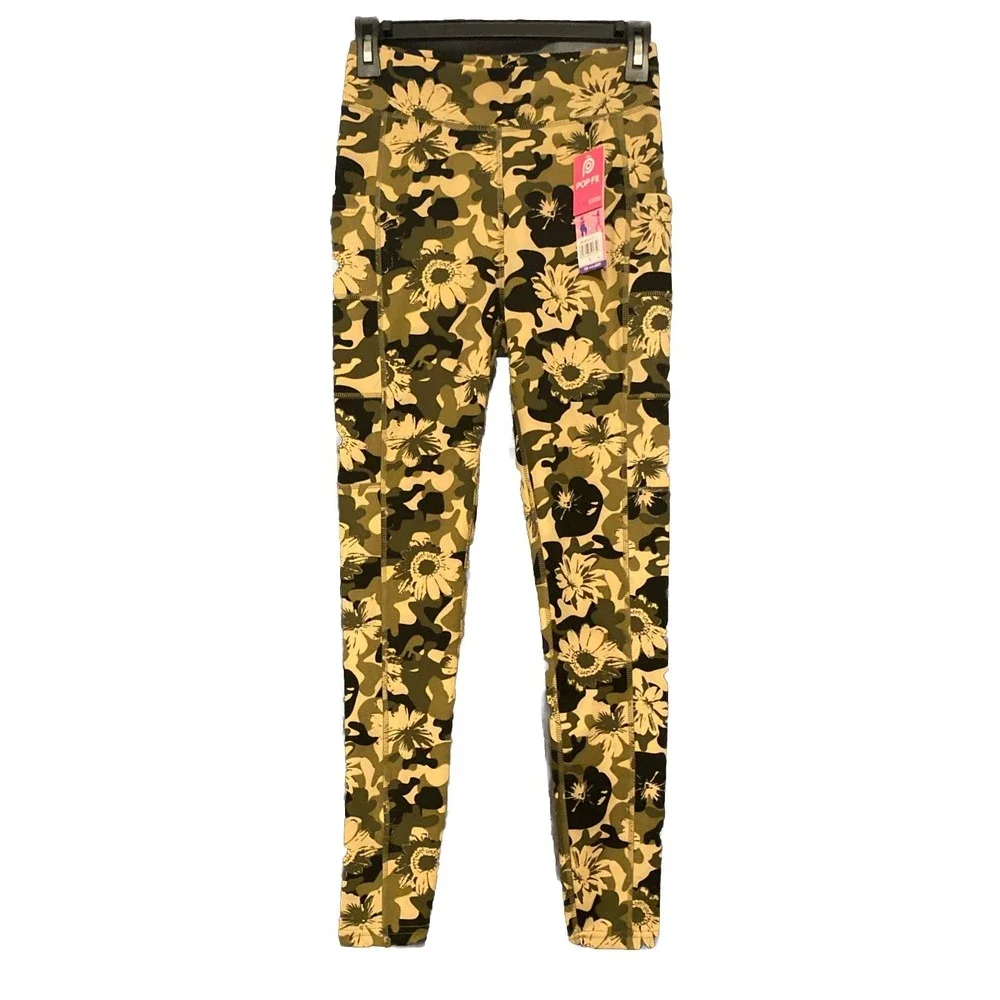 NWT POP Fit Leggings Women's S Floral Camo Stash Pockets High Rise Pull On Capri